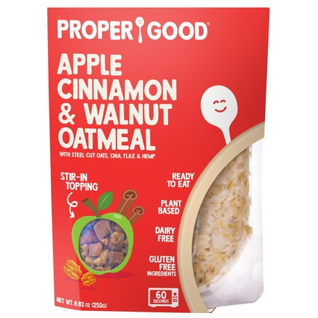 Proper Good Instant Oatmeal, Apple Cinnamon & Walnut, Steel Cut Oats, Shelf-Stable, 8.8 oz Packet