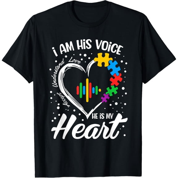 Autism Awareness Mom Shirt I Am His Voice He Is My Heart T-Shirt mens t shirt,black,women,funny,misfits,men,journey