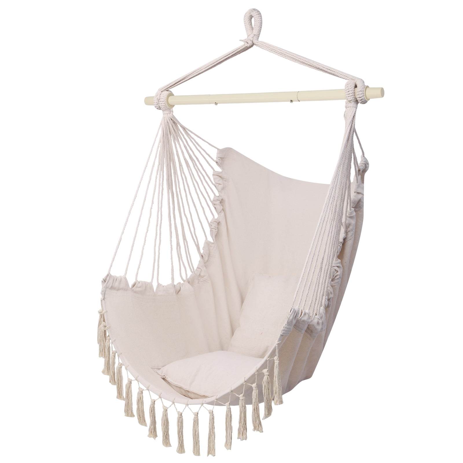 Ktaxon Hanging Hammock Chair with 2 Cushions, Anti-Slip Spreader Bar for Indoor & Outdoor, Beige