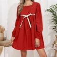 thumbnail image 3 of FRSASU Women Flowy Long Puff Sleeve Mini Dress Casual Cute Square Neck Lace Bow Tie A-line Pleated Babydoll Dresses Red, 3 of 9