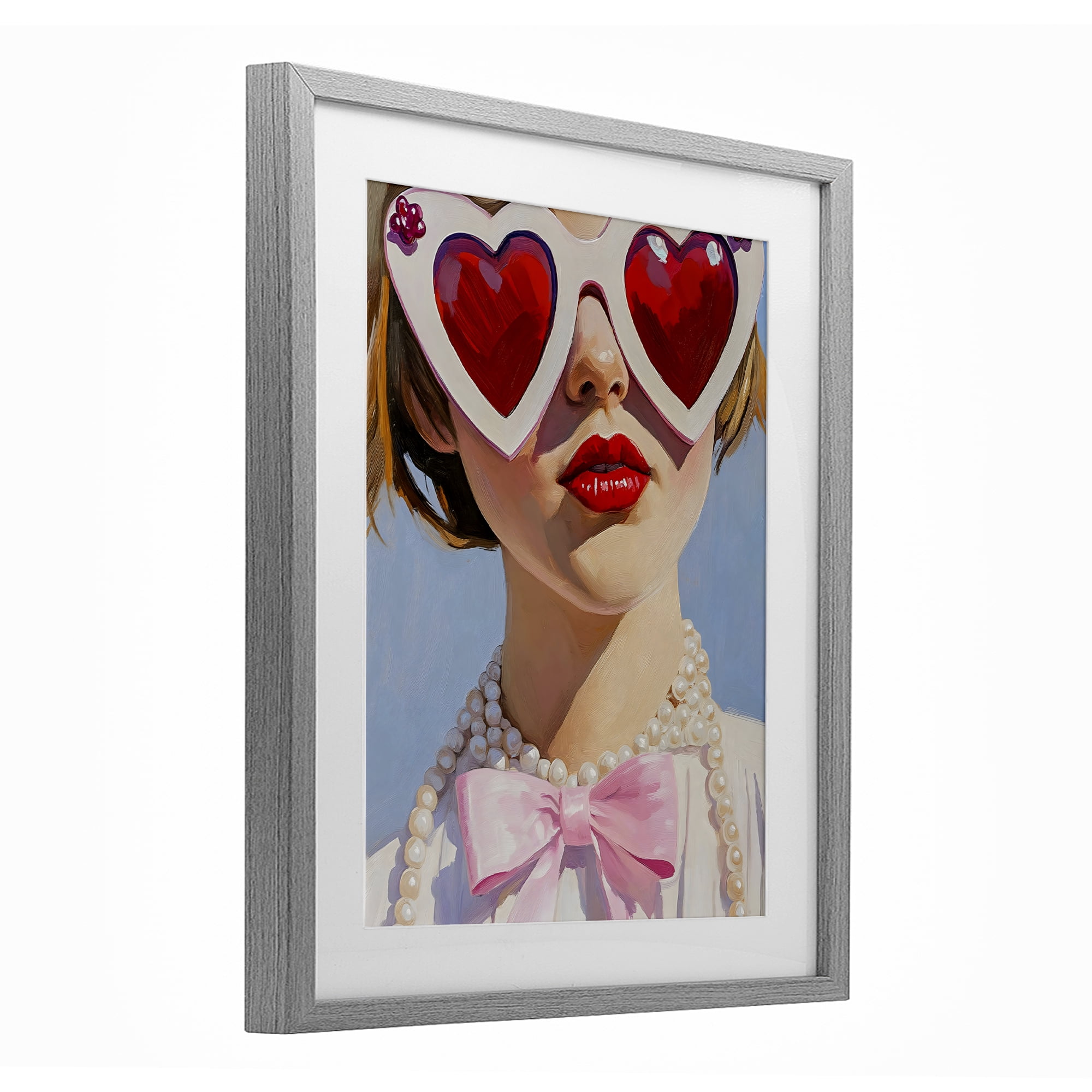 Stupell Industries Romantic Red Heart Glasses Gray Framed Print Under Glass, design by The Prints Vibe