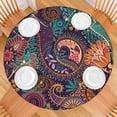 thumbnail image 2 of Exotic Floral 44Inch Bohemian Round Tablecloth with Elastic Hem, Stretchable Table Cover Fits 38 to 42 Inch Tables, Spill Resistant, 2 of 7