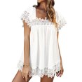 thumbnail image 4 of HUBERY Women Crochet Cutout Square Neck Solid Color Short Sleeve Top, 4 of 5