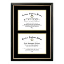 8x10 Double Degree Petite Black Gold Trim, Black & Gold Mats -Certificate Frame