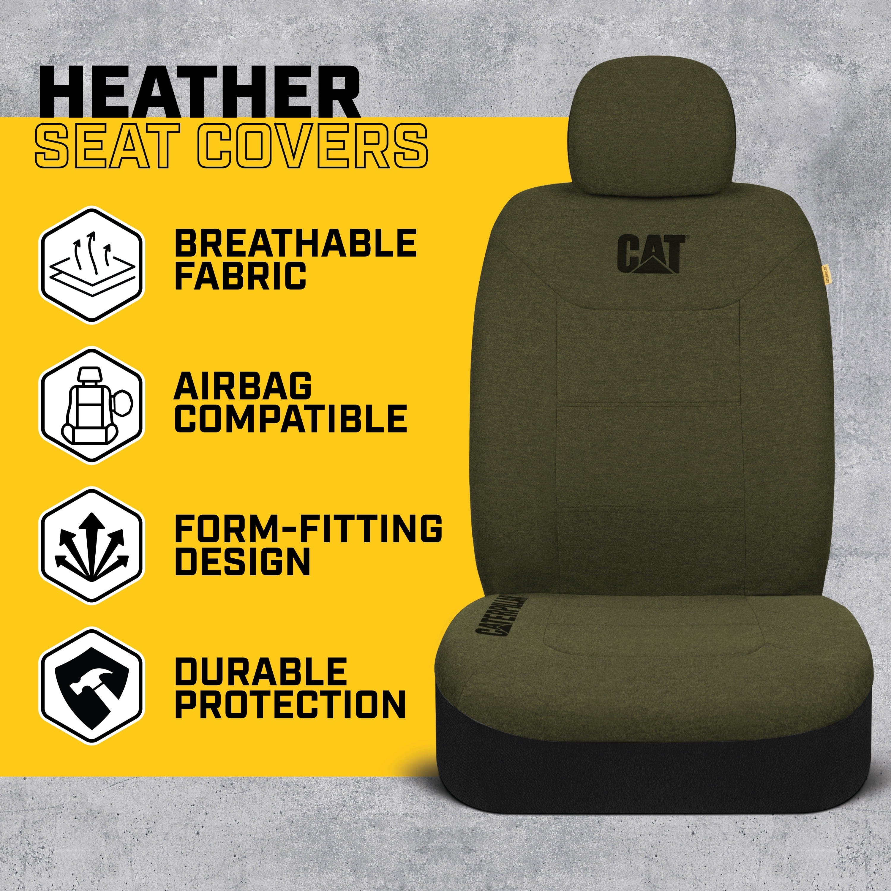 Cat CozyBlend Car Seat Covers, Olive Green Heather - Premium Jersey Fabric Seat Covers for Cars Trucks SUV, Universal Fit