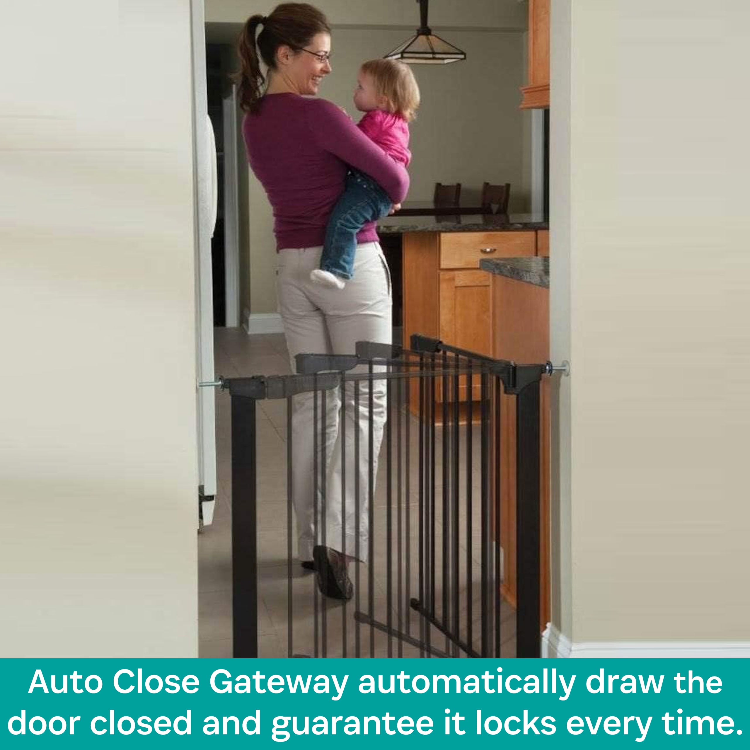 KidCo Auto Close Pressure Mounted Baby Gate Dog Gate, Black, 2"L x 37"W x 29.50"H