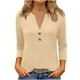 thumbnail image 3 of Blusa de manga larga,Blusa informal con cuello en V y mangas 3/4 para mujer, abotonada, de poliéster y elastano, ideal para todas las estaciones, sopatenor, 3 of 9