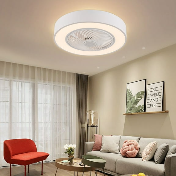 22" Modern LED Ceiling Fan with Light Flush Mount, Remote Control, 3 Speeds & 3 Light Colors, Quiet Enclosed Blades for Bedroom & Living Room