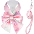 thumbnail image 1 of Arnés y correa para perro con lazo, elegante arnés para cachorro con degradado de arcoíris, antitirones, de malla suave, para mascotas, gatos y perros, talla M-rosa, 1 of 3