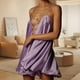 thumbnail image 4 of Mini Vestido Vestido sin espalda para mujer Vestido de color sólido con escote en V profundo Ropa de playa elegante y sexy con dobladillo con volantes Cgtredaw Púrpura L para Mujer, 4 of 6