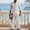 White, variant on Men's 2 Piece Linen Set, Long Sleeve Button Down Shirt & Wide Leg Pants, Casual Beach Vacation Matching Outfit