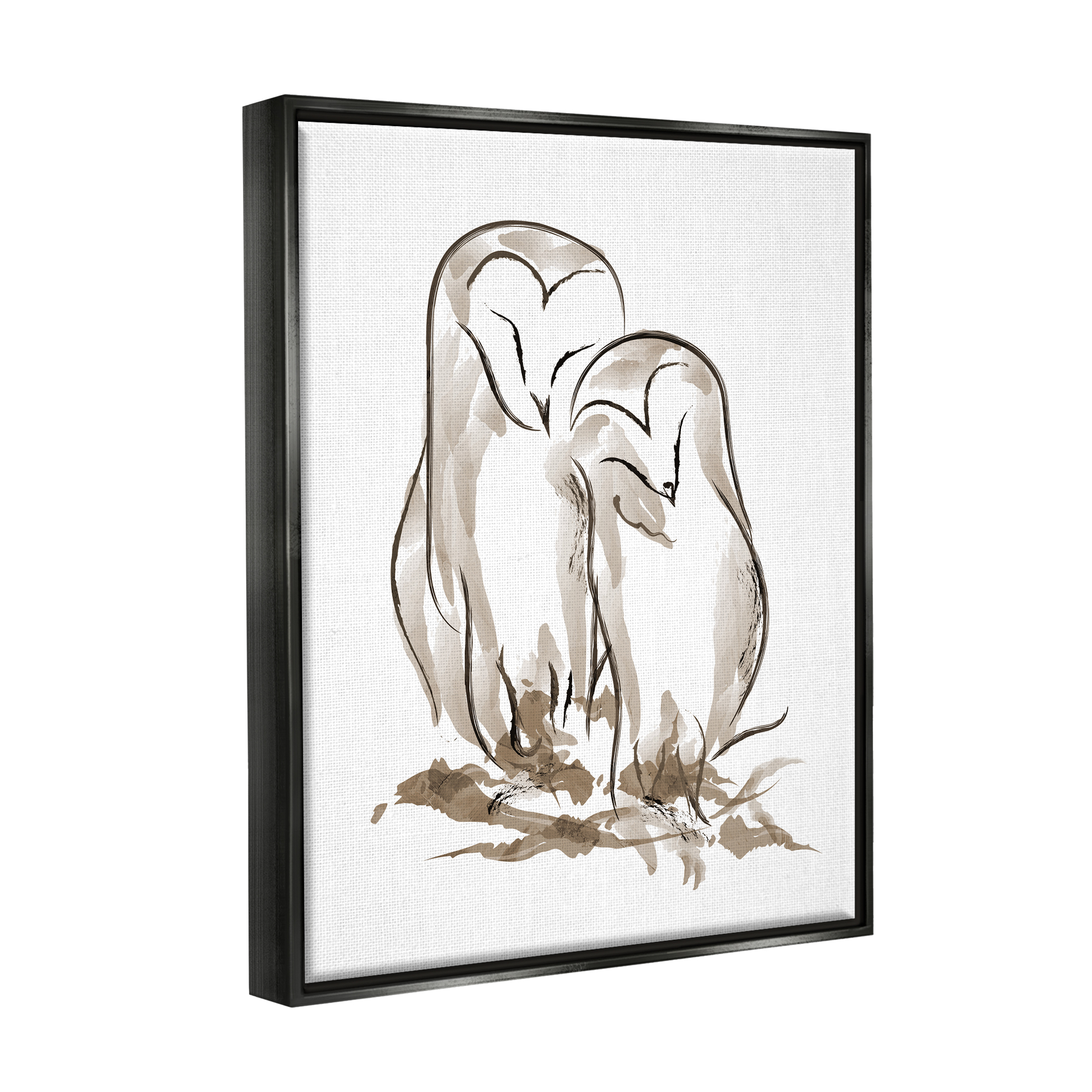 Stupell Industries Cuddling Owls Doodle Drawing Animals & Insects Painting Black Floater Framed Art Print Wall Art