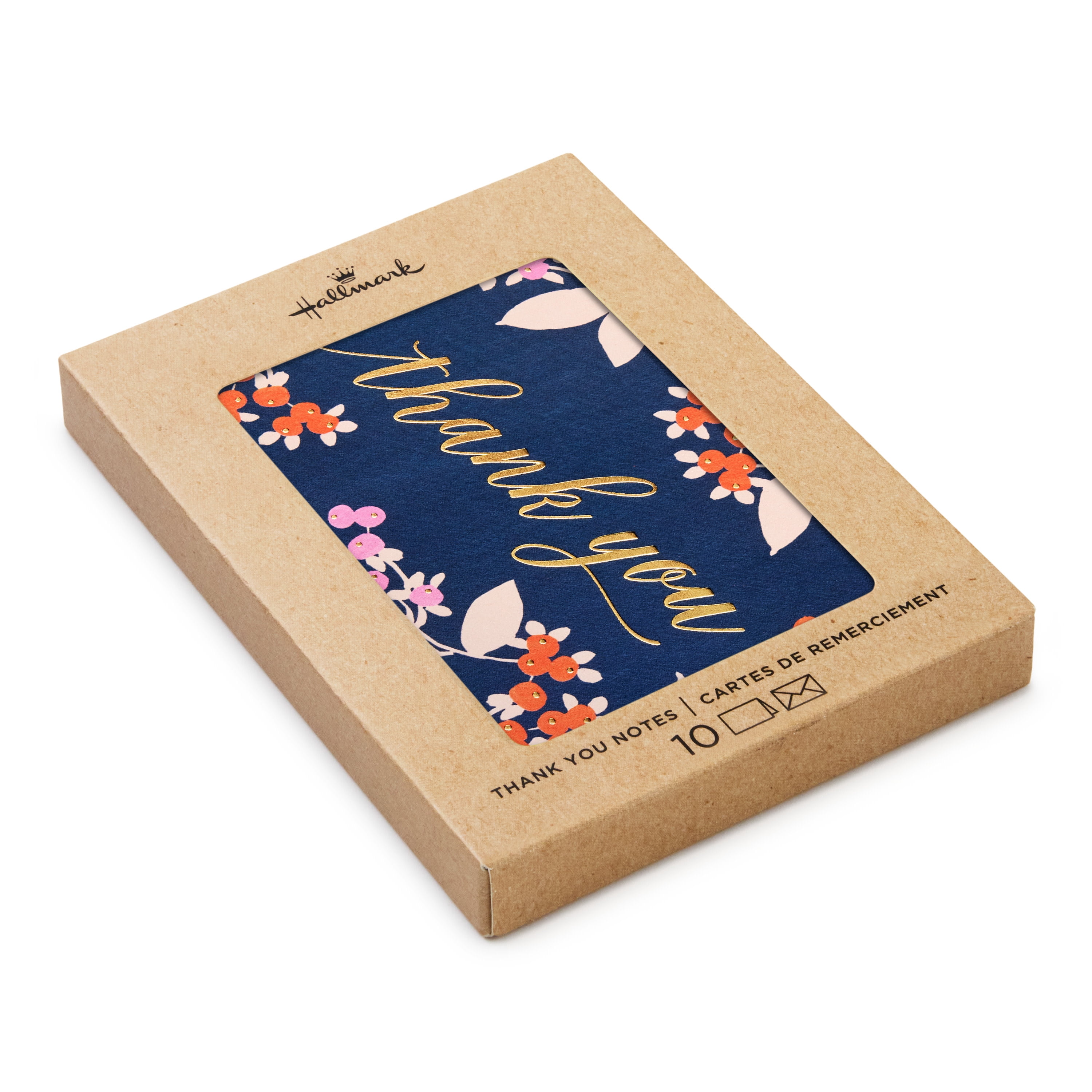 Hallmark Blank Thank You Notes (Flowers on Navy), 10 Count