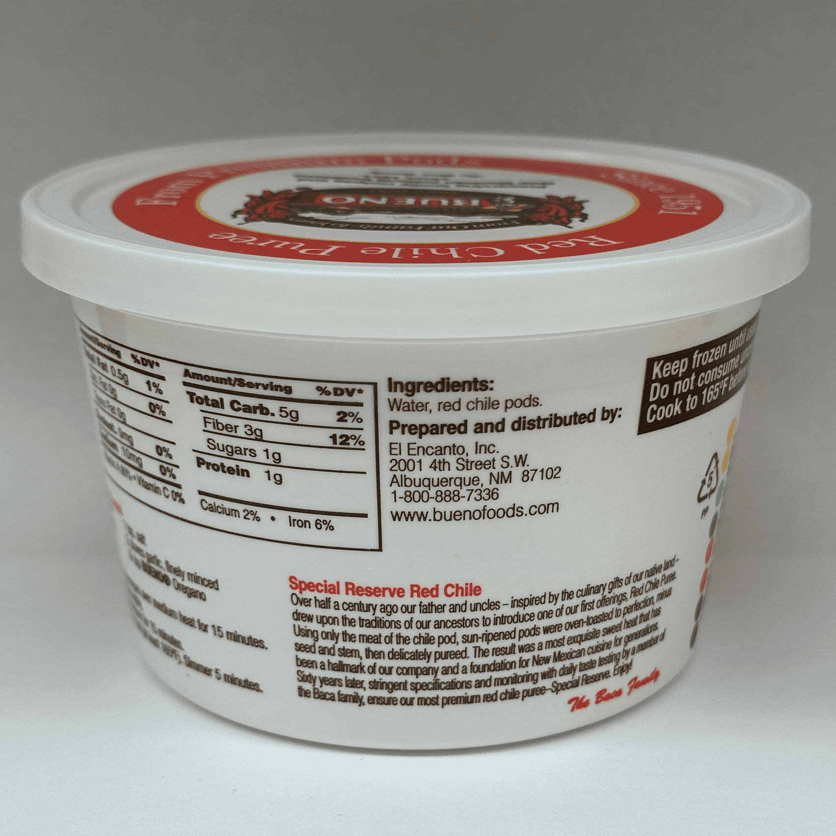 Bueno Foods BUENO® Special Reserve Medium Puree Red Chile, 14 oz (Frozen) Chile Tub