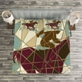 thumbnail image 3 of Ambesonne Mosaic Quilted Bedspread Set 3 Pcs, Stable Jockey Silhouette, Queen Size, Purple Pale Brown Teal, 3 of 3