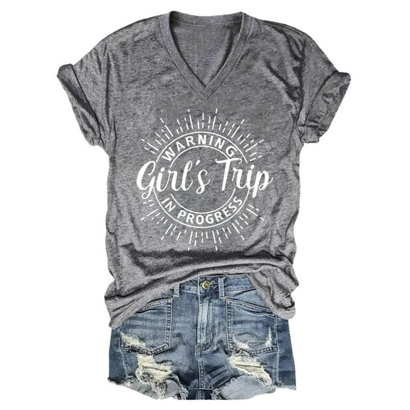 Womens T Shirts Girls Trip Cheaper Than 2026 Letter Printed V Neck T Shirt Tops for Women