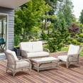 thumbnail image 2 of Outsunny 4 Pieces Wicker Patio Furniture Set with Thick Cushions, Outdoor Round PE Rattan Aluminum Frame Conversation Set w/ Two-Tier Glass Top Table, Full Assembled, Cream White, 2 of 10