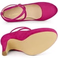 thumbnail image 3 of BLISSFUL STEP Women's Shoes Platform Round Toe Cross Strap Buckle Closure Stiletto Heel  Mary Jane Pumps Hot Pink 9.5, 3 of 6