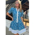 thumbnail image 5 of Women's Blue Striped Floral Dress – Casual Short Sleeve A-Line for Summer Outings, XL, 5 of 7