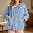 thumbnail image 6 of SZJXBUY Womens Bed Jackets Seniors Winter Cozy Plush Fleece Pajama Tops with Lace Peter Pan Collar Button Down Long Sleeve Lounge Coat with Pockets Blue,S, 6 of 8