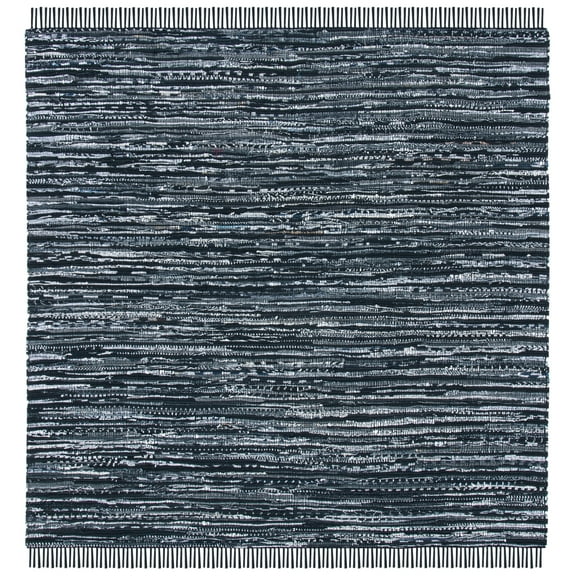 SAFAVIEH Rag Robynne Striped Cotton Area Rug, Black, 6' x 6' Square