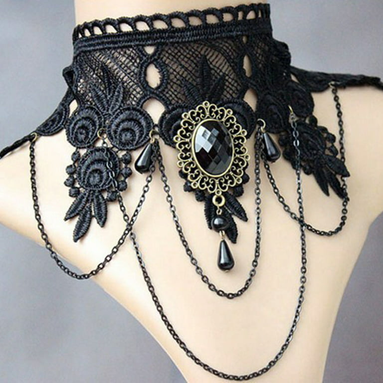 Collares Sexy Gothic Chokers Crystal Black Lace Neck Necklace Vintage Heart  Pendant Women Chocker Steampunk Jewelry чокер - AliExpress