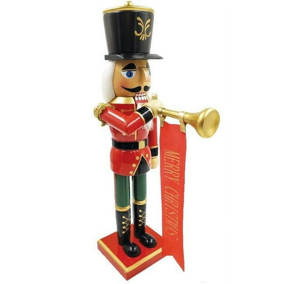 14 inch Bugling Merry Christmas Nutcracker - red
