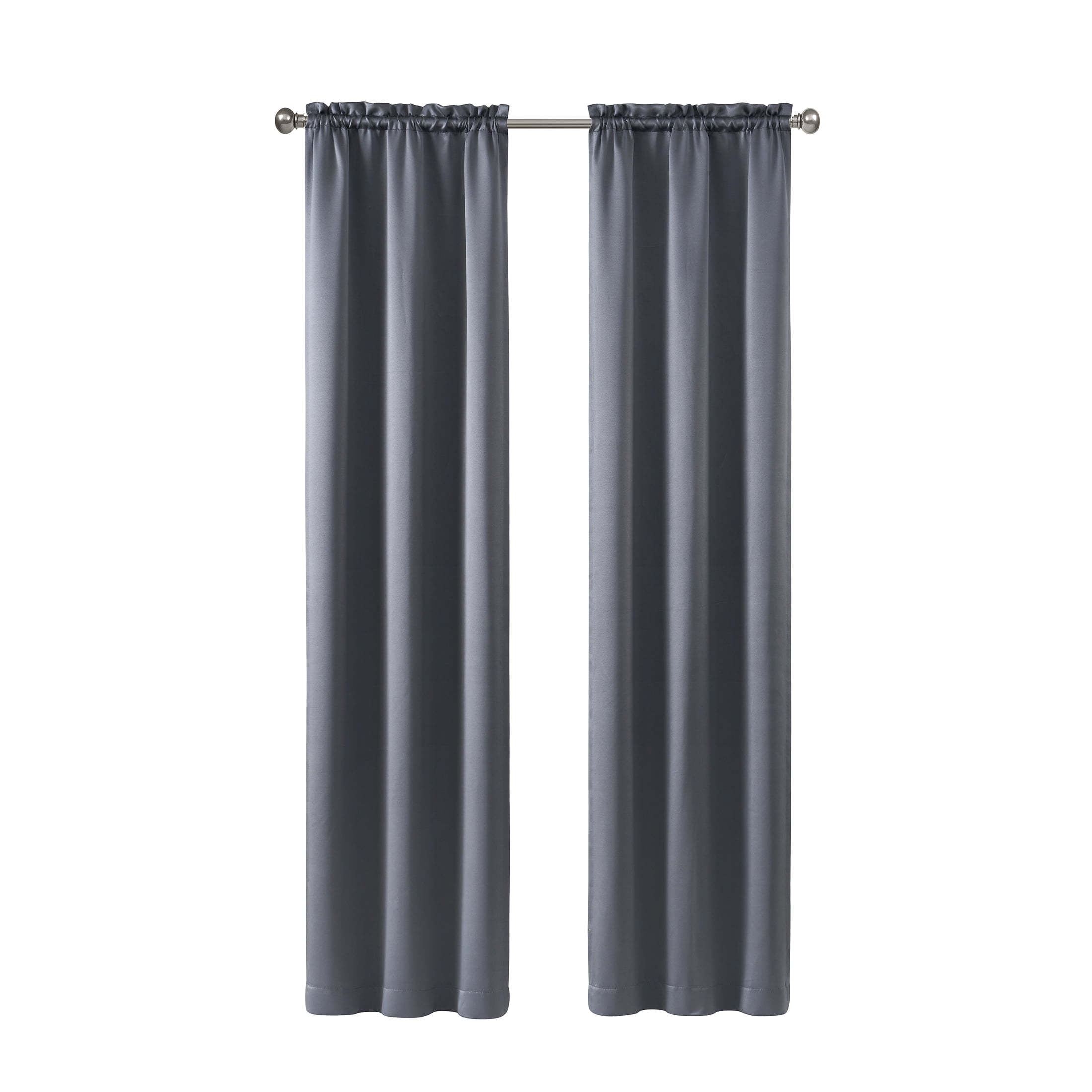 Mainstays Solid Blackout Curtain Panel Pair, Set of 2, Charcoal Gray, 30 in W x 84 in L