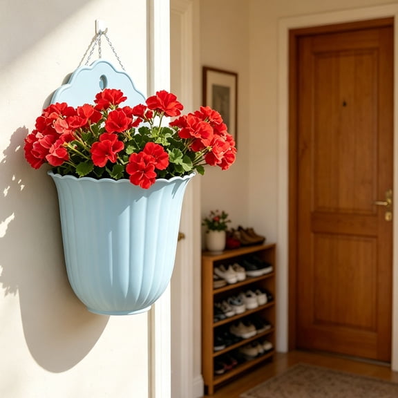 Wall Mounted Planter With Drainage Holes, Hanging Flower Pot For Indoor Outdoor Garden Balcony Fence Patio Decor, Space Saving Plant Holder For Flowers Herbs And Home Greenery