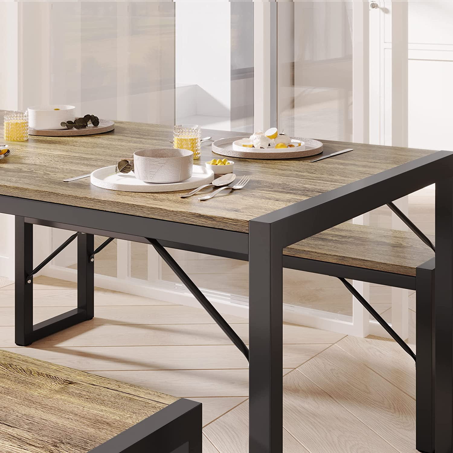 Lofka 3-Piece Breakfast Nook Dining Table Set for 4 with Two Benches for 4 for Kitchen Gray Board