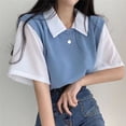 thumbnail image 2 of 2024 Verano Mujeres Polo Cuello Falso Dos Piezas Camisetas Manga Corta Damas Sueltas Casuales Pulóver Tops Mujeres Estilo Academia Camisetas, 2 of 5