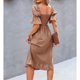 thumbnail image 5 of Vestido De Cuello Cuadrado, Manga Corta Elástica, Mangas Farol, Vestido Plisado A La Moda Para Vacaciones Para Fiestas., 5 of 5