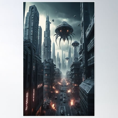 Extraterrestrial Onslaught - Alien Invasion Poster Wall Art, Modern Wall Decor For Living Room Bedroom, 8x12 UNFRAMED