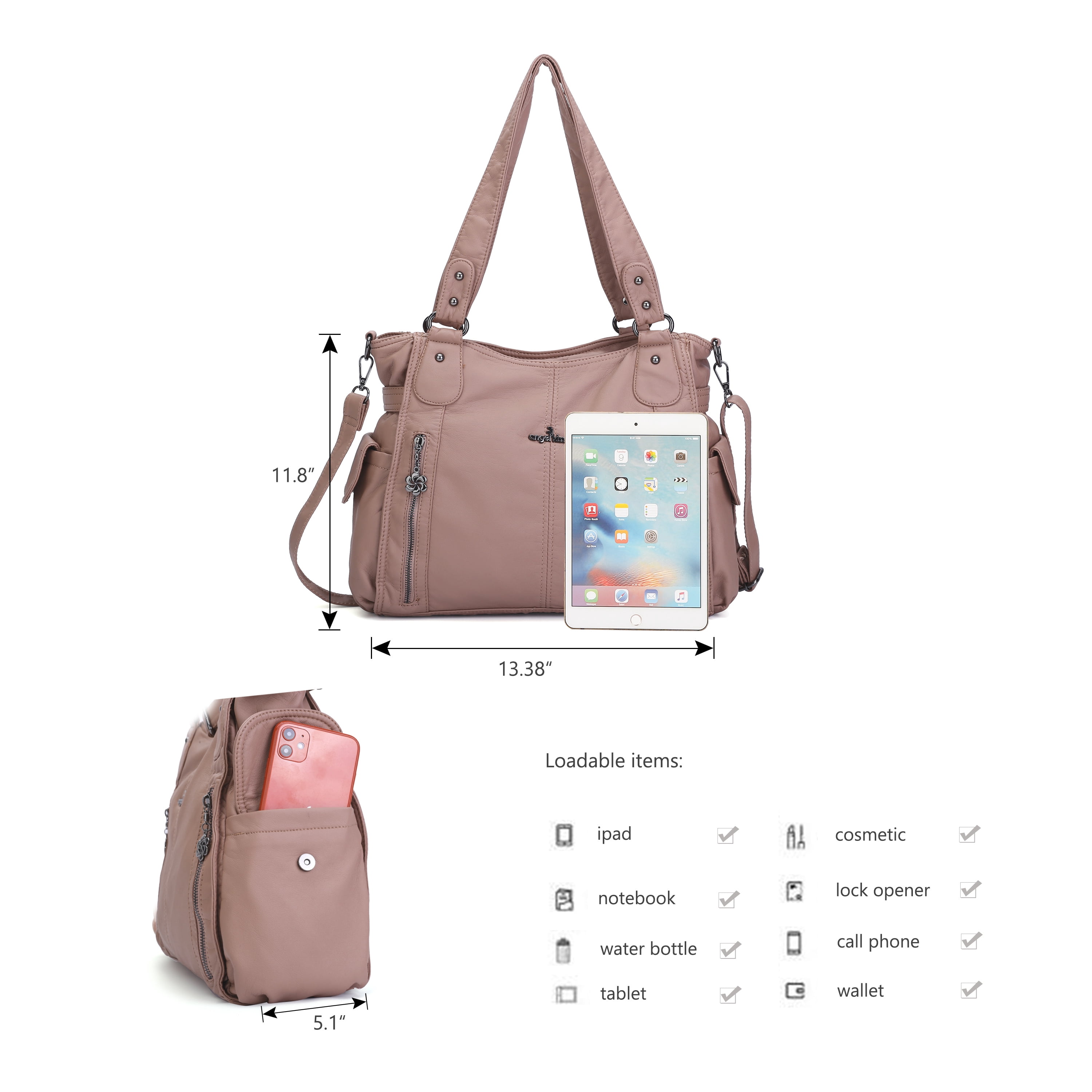 Angel Kiss Handbags for Womens Top-Handle Hobo Purse Roomy Casual Shoulder Bags PU Tote Satchel Purse for Womens