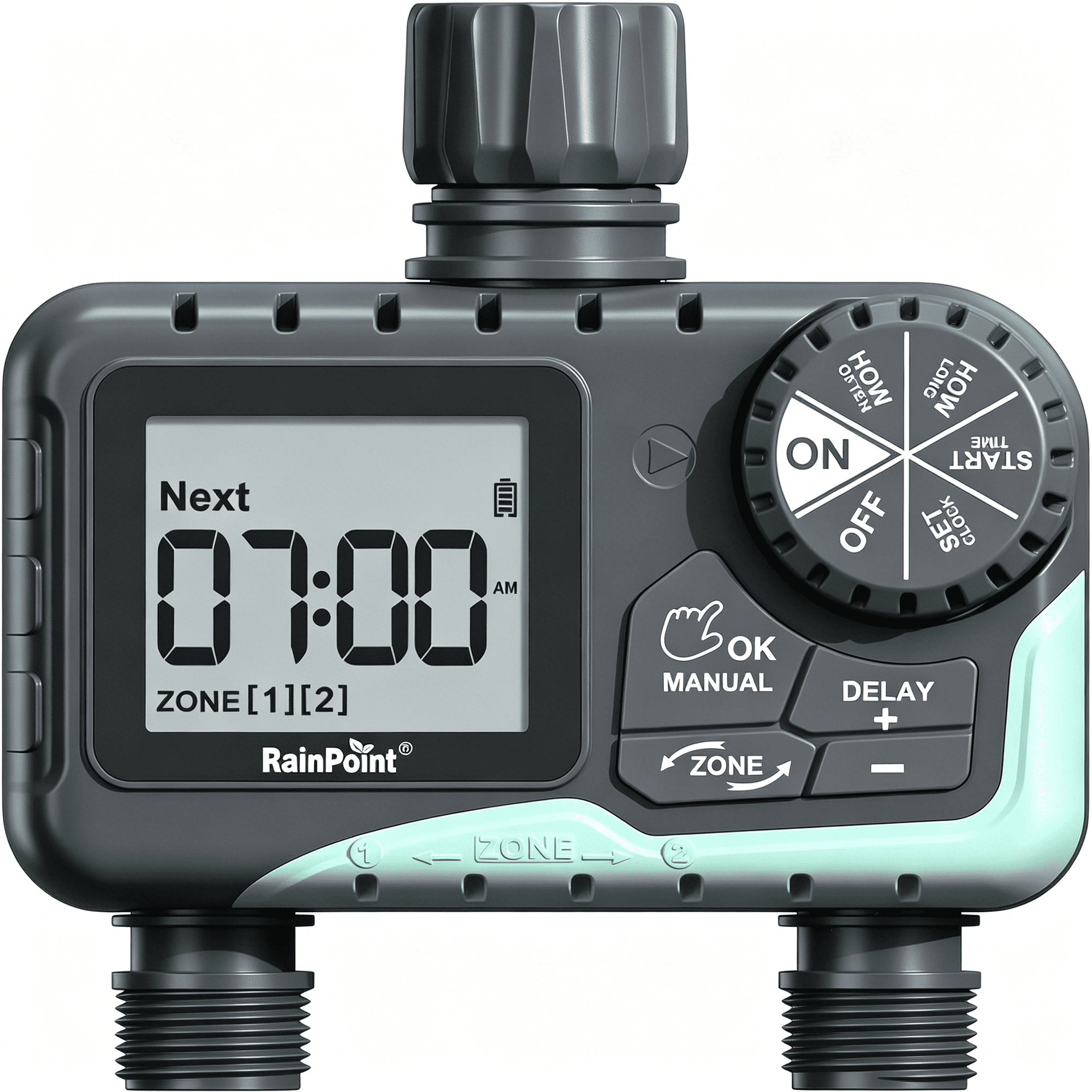 GJX Water Timer for Garden Hose - 2 Zone Sprinkler Timer with Rain Delay/Manual Watering/Automatic Irrigation for Yard Lawn