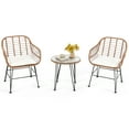 thumbnail image 1 of Patiojoy 3 PCS Patio Rattan Furniture Set with Round Tempered Glass Top Table & 2 Rattan Armchairs White Cushions, 1 of 9