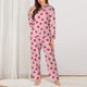 thumbnail image 2 of Balery Strawberries Conjunto de Pijama con Estampado para Mujer, Conjunto de Dos Piezas con Manga Larga, Ropa de Dormir Suave con Bolsillos, Pijamas Cómodos-Large, 2 of 7