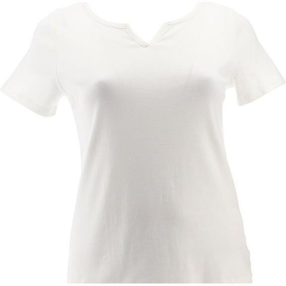 Karen Scott Cotton Split Neck Top Bright White L