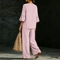 thumbnail image 5 of Women Striped Casual Two Piece Outfit, V-Neck Three Quarter Sleeve Top And Wide Leg Pants, Soft Loose Fashion Co-Ord Set For Everyday Leisure Wear Watermelon Red L, 5 of 7