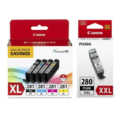 Canon PGI-280 XXL Ink Tank and CLI-281 XL Ink Tank Value Pack for PIXMA TR7520, TR8520,TS6120, TS8120, TS9120, TS702, TS9521C, TS9520, TS8220, TS6220 Printers