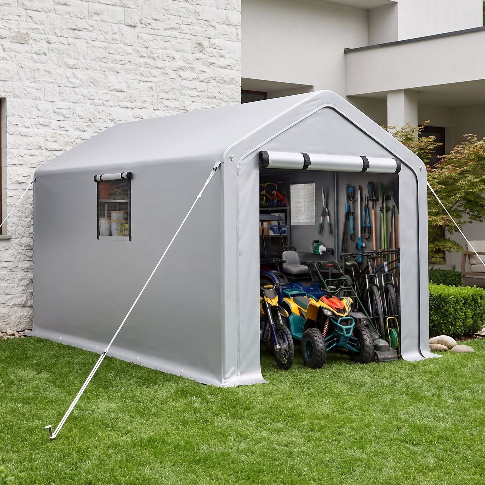 8x10 FT Storage Shed with 2 Roll-up Windows, Heavy Duty Bike Tent