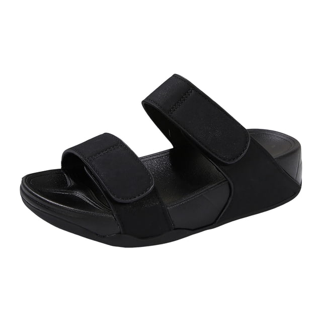 DAFEI Women's Thick Soled Flat Single Strap Slip Sandals with Cut Out Design Casual Open Back Sandals