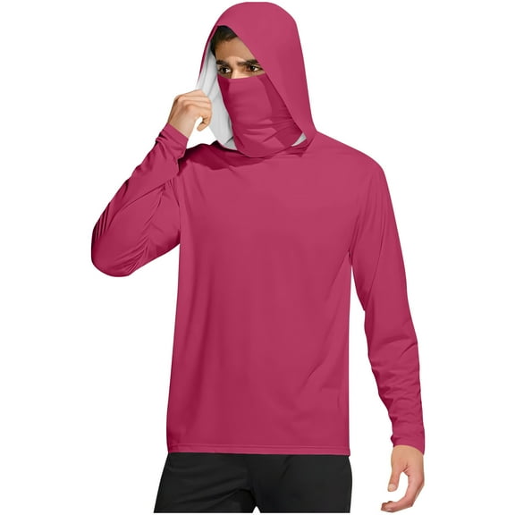 Men's UPF 50 Hooded Fishing Shirt with Mask – Lightweight UV Protection Long Sleeve Rash Guard, Cooling Hoodie for Outdoor Sports