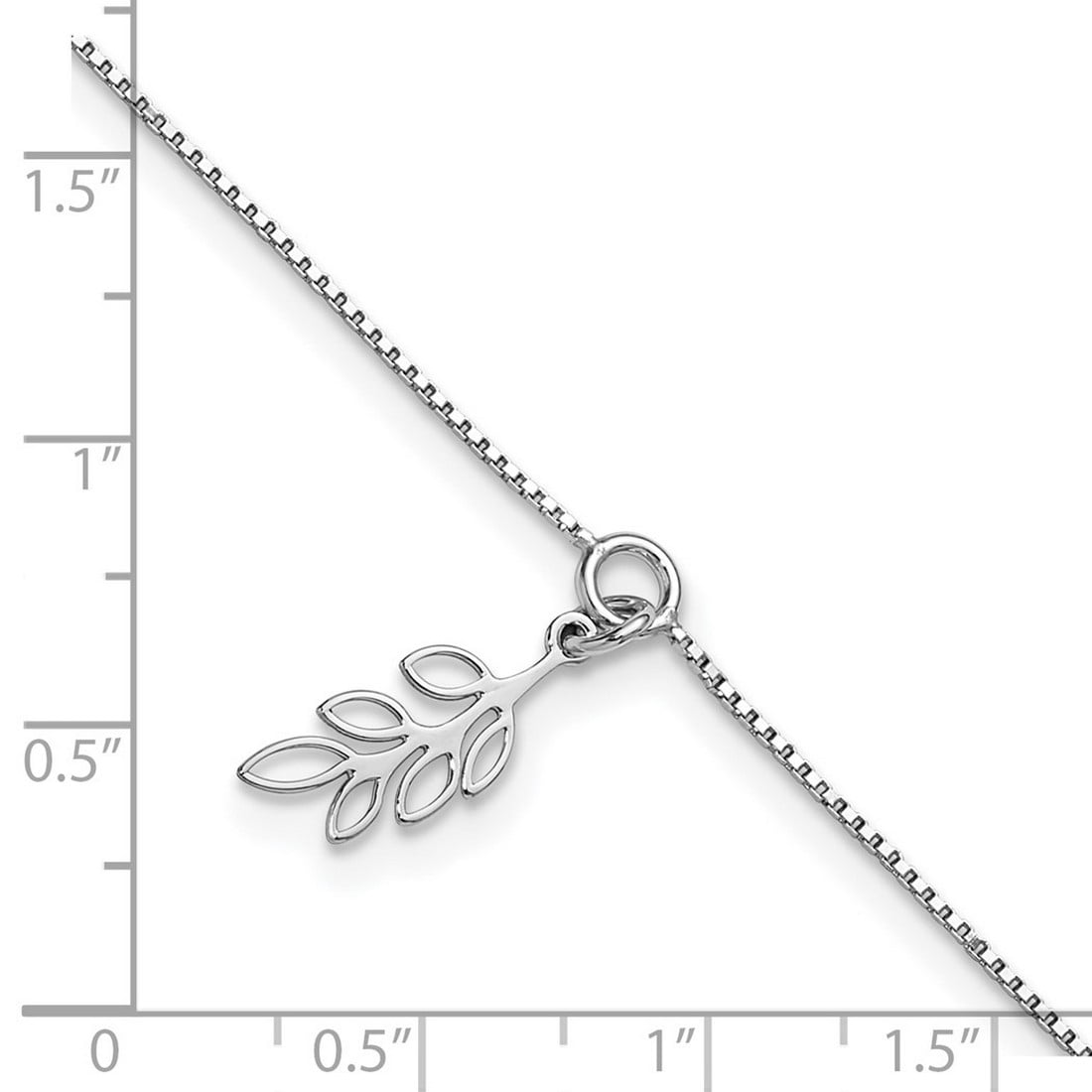 0.8mm 925 Sterling Silver Rhodium Plated Polished Dangle Leaf Plus 1in Extension Anklet 9 Inch Anklet for Women