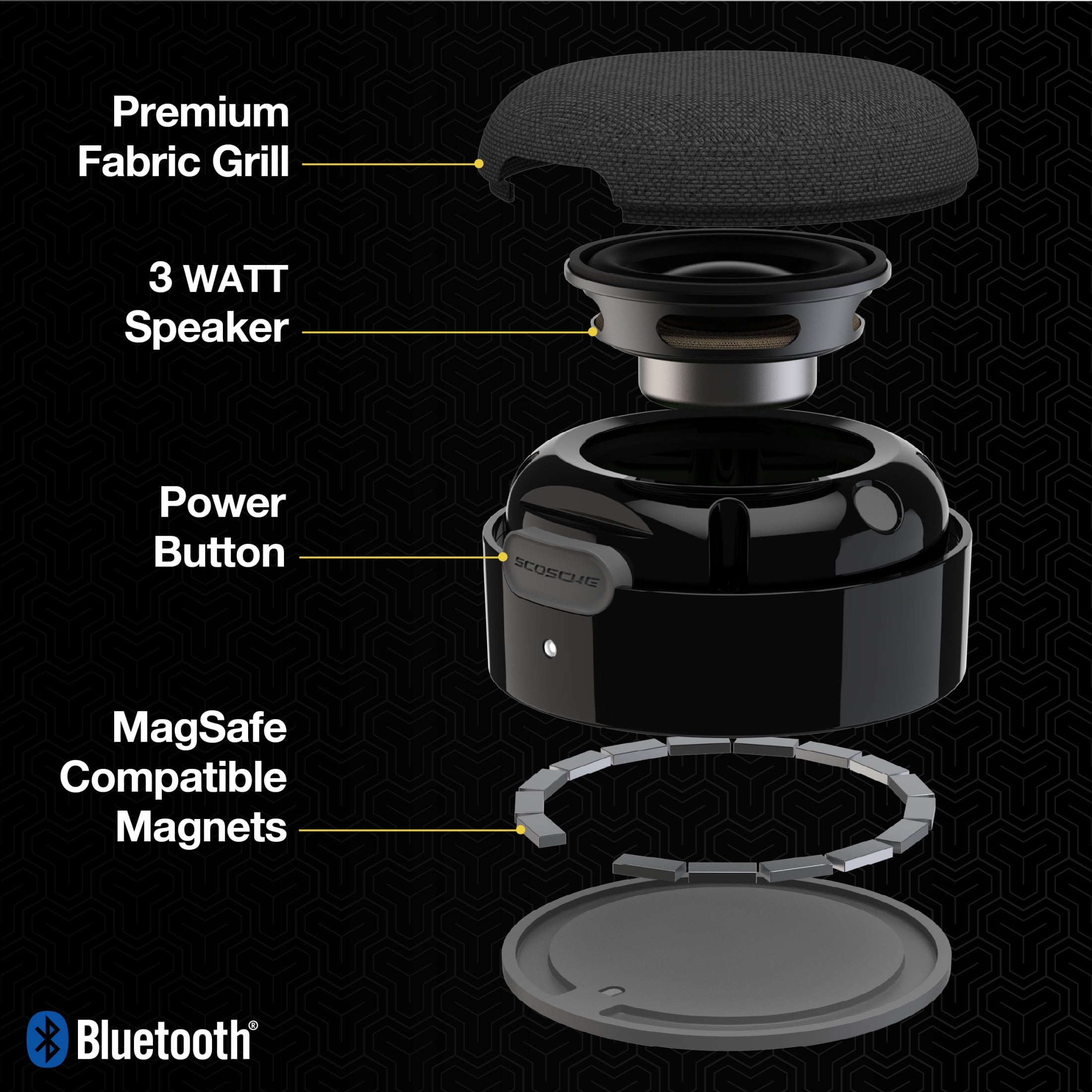 Scosche BTMSS-SP BoomCan® MS Prtble Magnetic Wireless Bluetooth Spkr Comp w/ MagSafe iPhone Black