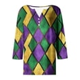 thumbnail image 5 of DDAPJ pyju Mardi Gras Tops for Women 3/4 Sleeve Henley Shirt Novelty Mask Print Tunic Tops Carnival Party Blouse Parade T-shirt Multicolor XL, 5 of 6