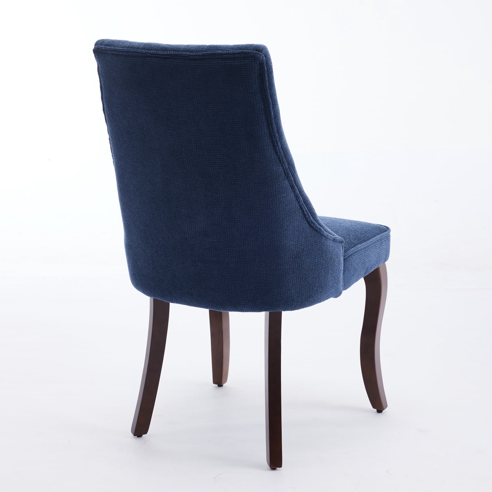 Aukfa Modern Linen Dining Chairs Set of 2, Upholstered Kitchen Side Chair Accent Chair w/ Curved Solid Wood Legs,Blue