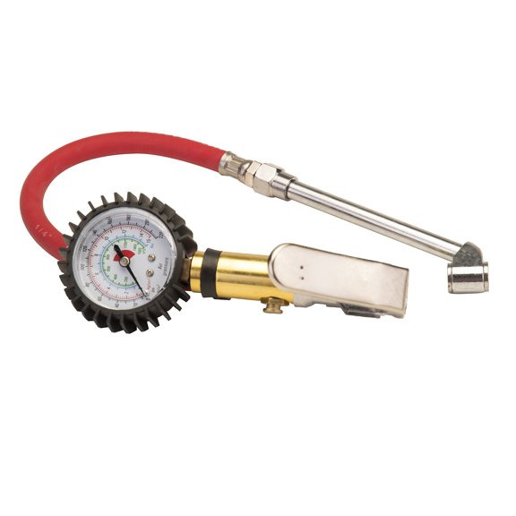 Dually Tire Inflator Gauge Dual Chuck Nozzle Design Reaches Inner Wheel Stems (2” Oversized Protected Gauge Reader)