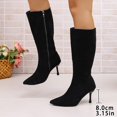 thumbnail image 4 of Women Pointed Toe Side Zipper Stiletto Knee High Boots Solid Color Faux Suede Elegant Fall Winter Boots Multi Color US Size 4.5 To 8.5 Black, 4 of 9