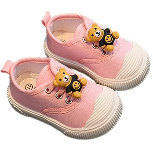 Cute Bear Pattern Toddler Canvas Shoes with Soft TPR Sole for First Walkers - Pink, Size 28 (18cm Inner Length) / Style 2280
